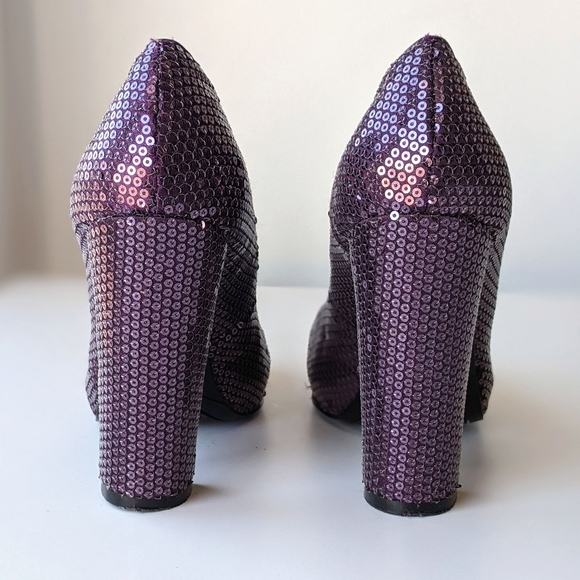 purple sequin closed toe chunky heel pump, 8 - Picture 6 of 12